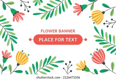Seasonal floral banner with place for text. Vector flat illustration