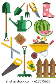 Seasonal flower home gardening tools icons set vector, garden icons