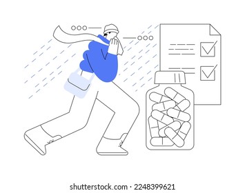 Ilustración vectorial de concepto abstracto de grifo estacional. Virus estacional de la gripe, enfermedad respiratoria contagiosa, recomendación de tratamiento de la gripe, vacunación, síntomas de infección aguda metáfora abstracta.