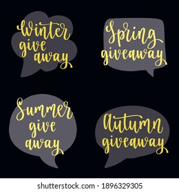Seasonal Giveaway. Hand drawn lettering  for promotion. Template in gray and yellow. Trendy colors of 2021. Free gift raffle, win a freebies. Vector advertising. 