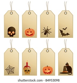 seasonal gradient halloween tags with motifs isolated on white