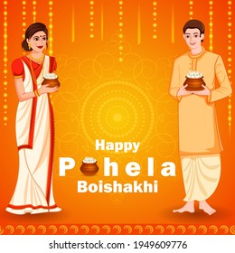 Seasonal greeting background template of Pohela Boishakh festival celebrated as Happy New Year in India and Bangladesh in vector