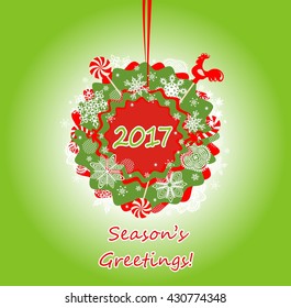 Seasonal greetings with hanging wreath