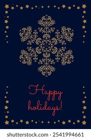Seasonal Greetings Snowflake Holiday Card Vector Design