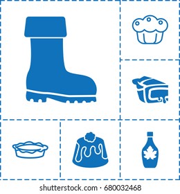 Seasonal icon. set of 6 seasonal filled and outline icons such as maple syrup, pie