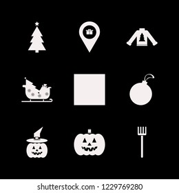 seasonal icon. seasonal vector icons set pumpkin, sweater with christmas tree, sun and christmas ball