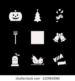 seasonal icon. seasonal vector icons set christmas candy, pitchfork, sun and pumpkin