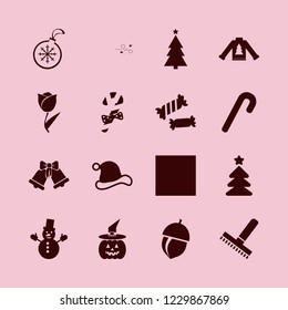 seasonal icon. seasonal vector icons set halloween candy, acorn, christmas ball and santa hat