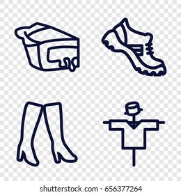 Seasonal icons set. set of 4 seasonal outline icons such as scarecrow, woman boots, boot