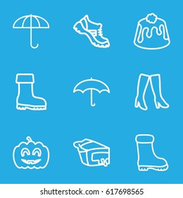 Seasonal icons set. set of 9 seasonal outline icons such as woman boots, boot, pie, pumpkin haloween