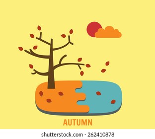 Seasonal illustration with autumn in flat design style.