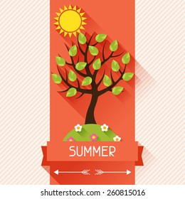 Seasonal illustration with summer tree in flat design style.