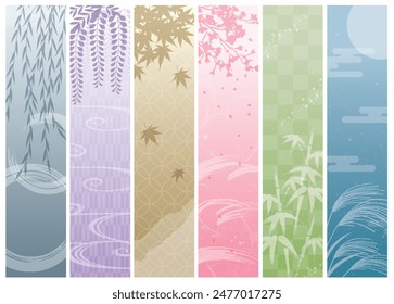 Seasonal Japanese plants silhouette design template collection