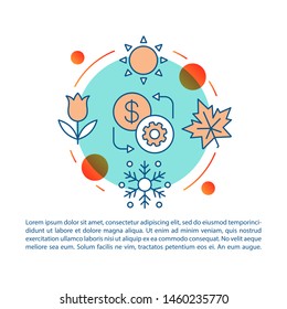 Seasonal job article page vector template. Part-time employment. Brochure, magazine, booklet design element with linear icons and text boxes. Print design. Concept illustrations with text space 