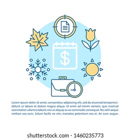 Seasonal job article page vector template. Odd job. Short-term recruitment. Brochure, booklet design element with linear icons and text boxes. Print design. Concept illustrations with text space 