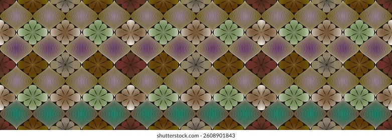 Seasonal Kaleidoscope - Retro Geometric Floral Seamless Vector Pattern