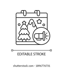 Seasonal marketing linear icon. Marketing products or services at certain points of whole year. Thin line customizable illustration. Contour symbol. Vector isolated outline drawing. Editable stroke
