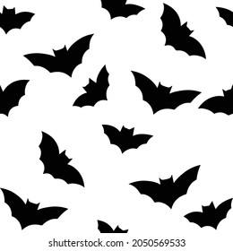 seasonal monochrome halloween seamless pattern with bat silhouettes isolated on white background