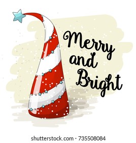 Seasonal motive, abstract red and white christmas treewith text Merry and Bright, vector illustration, eps 10 with transparency