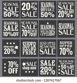 Seasonal offer labels, etiquettes sale set lettering, special vintage elements kit for shops and your business