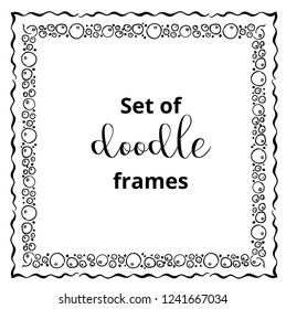 Seasonal ornaments. Doodle patterns. Decorative design elements. Ribbon, border, divider, pattern, symbol set. Doodle cartoon frame set.