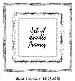 Seasonal ornaments. Doodle patterns. Decorative design elements. Ribbon, border, divider, pattern, symbol set. Doodle cartoon frame set.