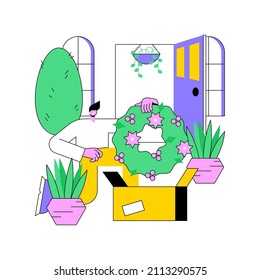 Seasonal planters abstract concept vector illustration. Garden decoration ideas, holiday planter, landscape designer, front door, subscription and delivery, planting flowers abstract metaphor.