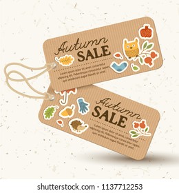 Seasonal price tags light concept with inscriptions and autumn traditional elements in vintage style isolated vector illustration