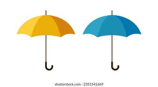 Seasonal rain umbrellas. Yellow and blue umbrella. Vector umbrellas isolated on white background.	