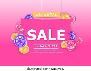 Seasonal sale banner. Sale and discounts. Web banner or poster for e-commerce, on-line  shop, store. 