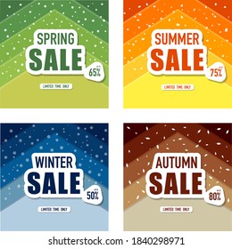 Seasonal sale, spring, summer, winter and autumn sale banners. Sale banner template design, Flash sale special offer set with percentage