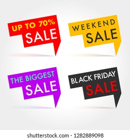 Seasonal Sale Vector labels. Up to, Weekend, Biggest and Black F