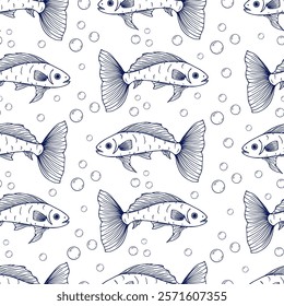 Seasonal seamless pattern with small fish. Vector graphics.