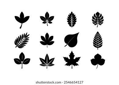 Seasonal Silhouette Leaves Elements Set