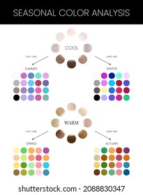 Seasonal Skin Color Analysis Chart with Summer, Winter, Autumn and Spring Color Palette