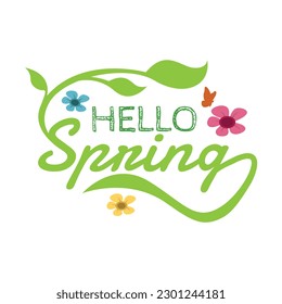 Vector de diseño de logotipo de primavera estacional. Diseño del logotipo de primavera fresca con flores, hojas y mariposas
