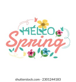 Seasonal spring logo design vector. Fresh spring logo design with flowers, leafs, and butterflies
