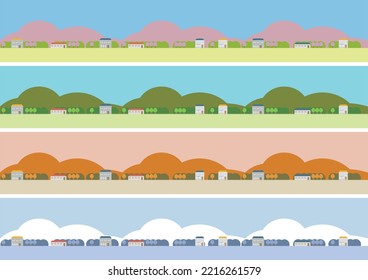 Seasonal suburban scenery banner set