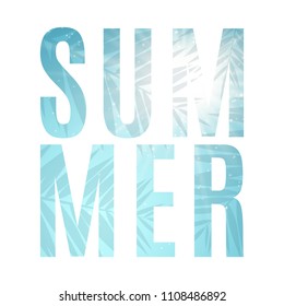 Seasonal summer background. Text banner. Leaves of a palm tree. Tropics. Bright rays of the sun. Background for the party. Vector illustration. EPS 10