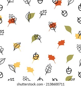 Seasonal Tranquility: Infuse your creations with the serenity of autumn using a hand-drawn vector illustration, capturing the essence of maple leaves and acorns against a clean, calming white layout