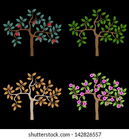 Seasonal trees. Vector set