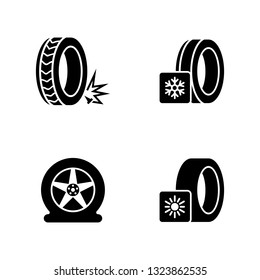 Seasonal Tyre Fitting. Simple Related Vector Icons Set for Video, Mobile Apps, Web Sites, Print Projects and Your Design. Seasonal Tyre Fitting icon Black Flat Illustration on White Background.