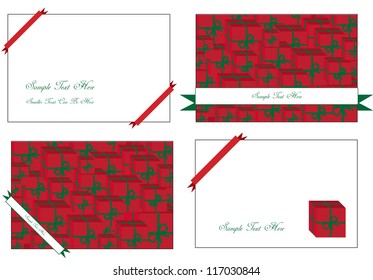 seasonal vector cards with christmas motives and ribbons in red and place for your text isolated on white background
