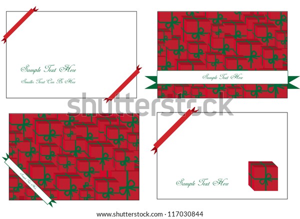 seasonal
vector cards with christmas motives and ribbons in red and place
for your text isolated on white
background