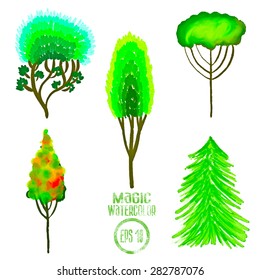 Seasonal watercolor vector set of trees