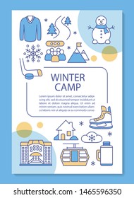 Seasonal winter holiday resort brochure template layout. Flyer, booklet, leaflet print design with linear illustrations. Vector page layouts for magazines, annual reports, advertising posters