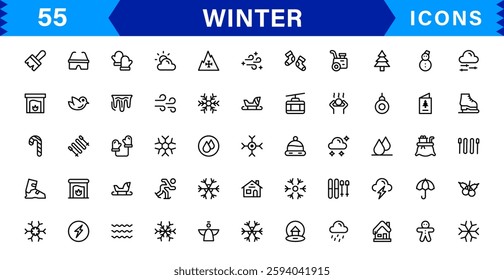 Seasonal Winter Icons. Scalable Illustrations for Snowflakes, Ice, Winter Sports, and Cozy Winter Activities