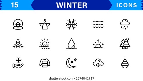 Seasonal Winter Icons. Scalable Illustrations for Snowflakes, Ice, Winter Sports, and Cozy Winter Activities