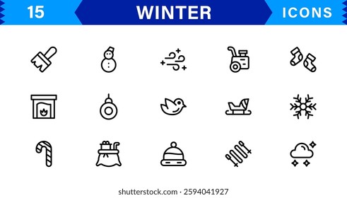 Seasonal Winter Icons. Scalable Illustrations for Snowflakes, Ice, Winter Sports, and Cozy Winter Activities