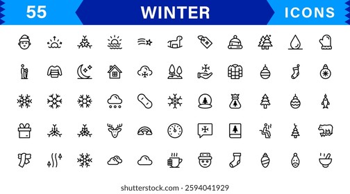 Seasonal Winter Icons. Scalable Illustrations for Snowflakes, Ice, Winter Sports, and Cozy Winter Activities